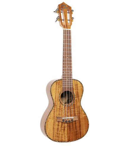 A ukulele with Koa wood and Eddy Finn branding