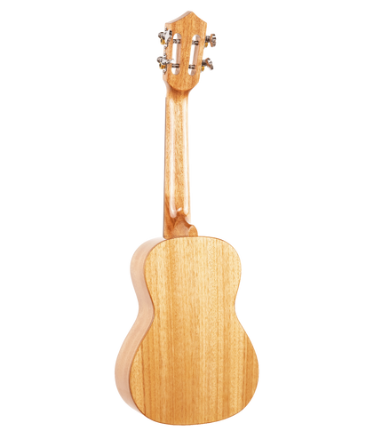 The backside of a concert sized ukulele