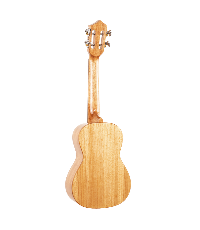 The backside of a concert sized ukulele