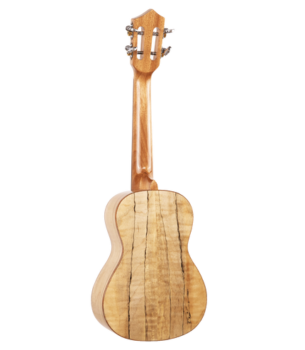 The backside of a ukulele with spalted maple