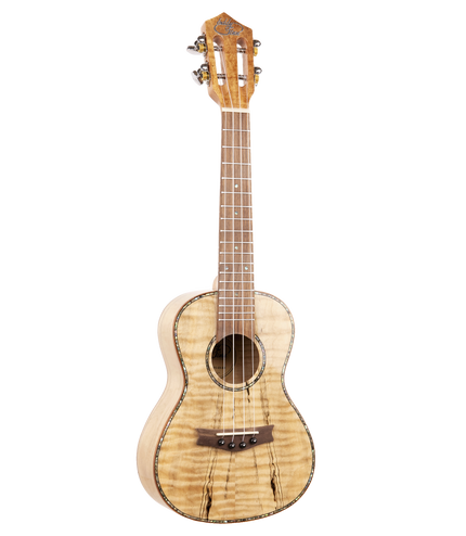 A concert ukulele with spalted wood and Eddy Finn branding