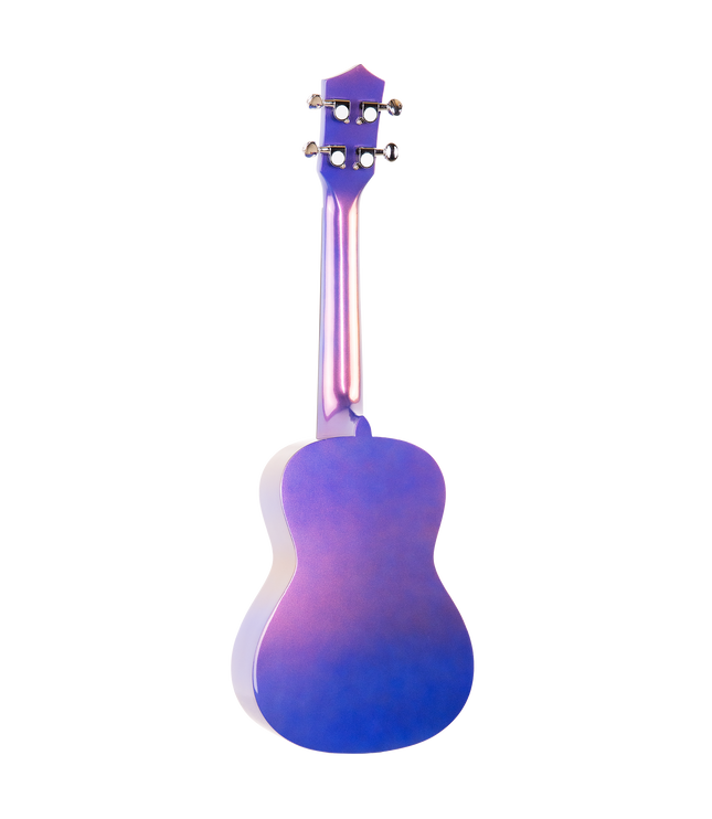 A ukulele with a purple and pink gradient finish